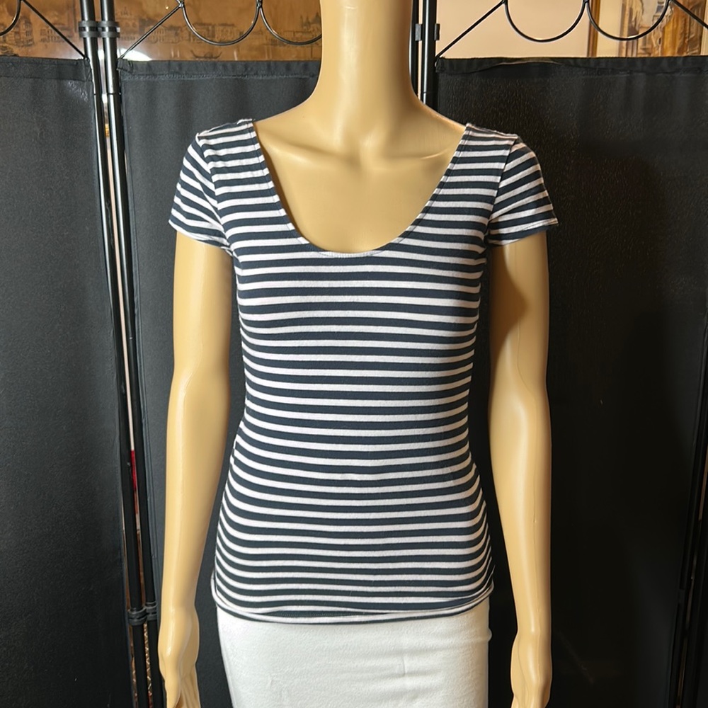 Garage Navy and white striped shirt.